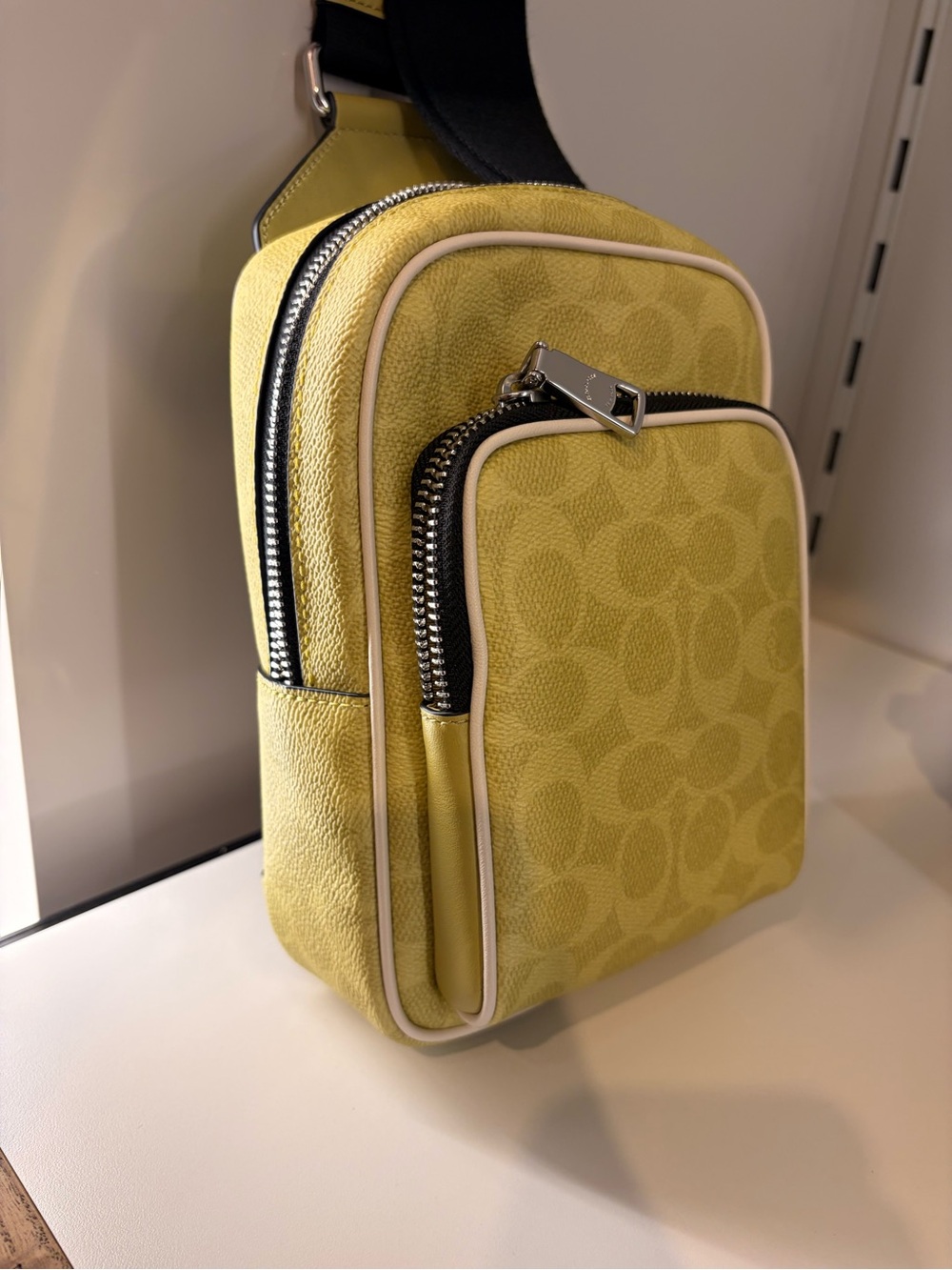 Coach staton signature yellow Signature Canvas Crossbody bag logo leather